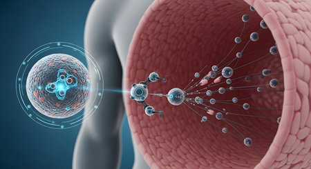 Nanotechnology featuring medical nanobots for targeted drug delivery system. Precision medicine in healthcare through advanced technology. Innovation and research in nano medicine. AI Generative AI generatedの素材