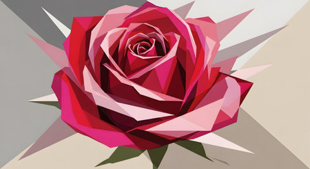Geometric rose design featuring bold colors and triangular pattern shapes. Contemporary art illustration with a modern twist. Ideal for backgrounds and graphic projects. AI Generative AI generatedの素材