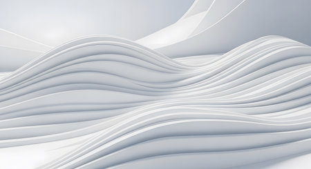 Abstract white wave architecture geometric curves background. Modern building architectural design with smooth lines and curved structures. Minimalist and futuristic concept. White geometric background.の素材