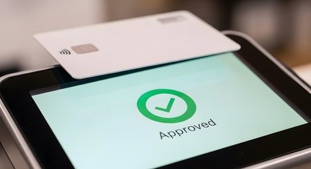 Experience secure contactless payment technology and approved transaction on screen device. Modern method with fast and efficient purchases. Cashless convenience with digital finance.の素材