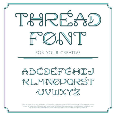 Vector trendy flat font with abstract lines. Latin alphabet from A to Z. Beautiful typeface with capital letters. Thread line sign. Creative curved symbols.のイラスト素材
