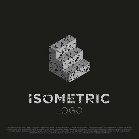Vector 3d Logo with Grunge Texture. Isometric Sign. Illusion Symbolのイラスト素材