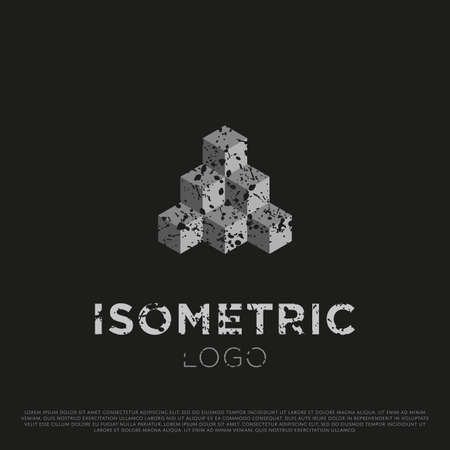 Vector 3d Logo with Grunge Texture. Isometric Sign. Illusion Symbolのイラスト素材