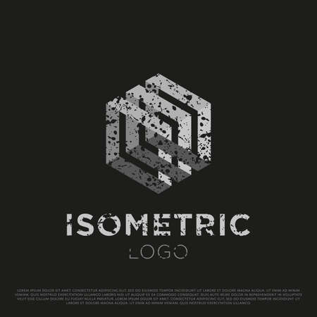 Vector 3d Logo with Grunge Texture. Isometric Sign. Illusion Symbolのイラスト素材