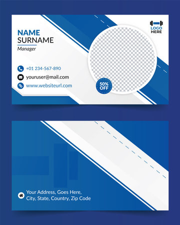 Fitness gym abstract visiting card, horizontal front and back business card templateのイラスト素材