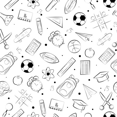 back to school vector seamless patterns background. hand drawn vector doodle seamless patterns.のイラスト素材