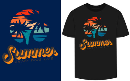 Explore a vibrant Summer typography T-shirt design featuring vector illustrations. Ideal for those seeking stylish seasonal apparel. Instant download available!のイラスト素材