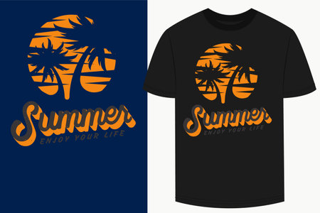 Discover trendy Typography Summer T-shirt designs, perfect for sunny days. Vector illustrations, ideal for casual and vibrant seasonal wear.のイラスト素材
