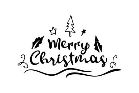 Merry Christmas black hand lettering inscription to winter holiday design. Creative typography for Holiday Greeting Gift Poster. Calligraphy Font style Banner â Vector Illustratorのイラスト素材