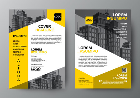 Business brochure flyer design a4 template. Geometric rhombus yellow color - Vector illustration - Vectorのイラスト素材
