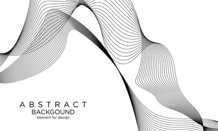 Abstract template background with wave design. Digital frequency track equalizer. Stylized line art background. Black wave with lines created using blend tool. Vector Illustrationのイラスト素材