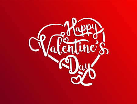 Happy valentines day hand drawing vector lettering design on red background. Romantic quote postcard, card, invitation, banner template. Vector illustration.のイラスト素材