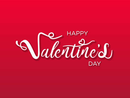 Happy valentines day hand drawing vector lettering design on red background. Romantic quote postcard, card, invitation, banner template. Vector illustration.のイラスト素材