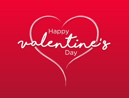 Happy valentines day hand drawing vector lettering design on red background. Romantic quote postcard, card, invitation, banner template. Vector illustration.のイラスト素材