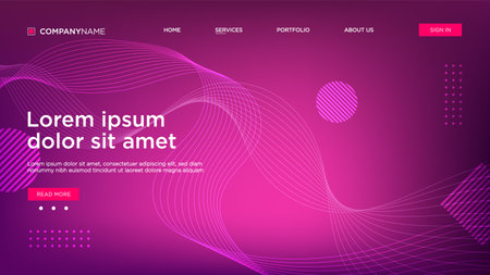 Abstract background website Landing Page. Template for websites, or apps. Modern design. Abstract vector style. line and particles. Curved wavy line, smooth stripe Vector - Vector Illustrationのイラスト素材