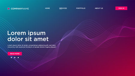Abstract background website Landing Page. Template for websites, or apps. Modern design. Abstract vector style. line and particles. Curved wavy line, smooth stripe Vector - Vector Illustrationのイラスト素材