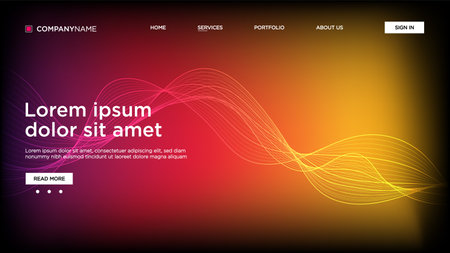 Abstract background website Landing Page. Template for websites, or apps. Modern design. Abstract vector style. line and particles. Curved wavy line, smooth stripe Vector - Vector Illustrationのイラスト素材