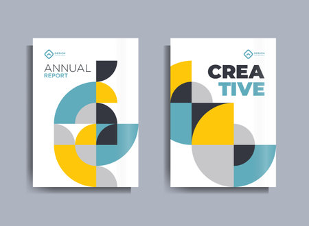Flyer brochure design template business cover geometric theme circles blue colorのイラスト素材