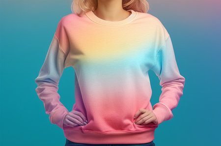 Girl in a sweatshirt on a blue backgroundの素材