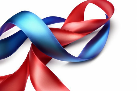 Red and blue ribbons or satin fabric bowの素材