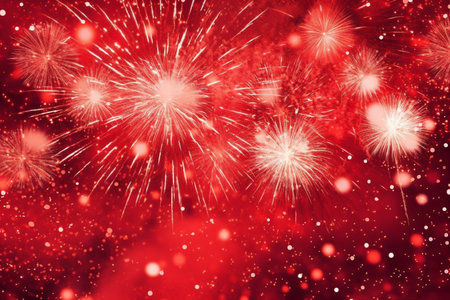 Festive background with red fireworks.の素材