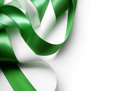 Green and white ribbon with space for textの素材