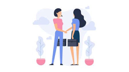 Young businesswomen shaking hands flat design.のイラスト素材