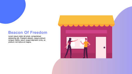 Illustration of business using beacon technology in their store.のイラスト素材