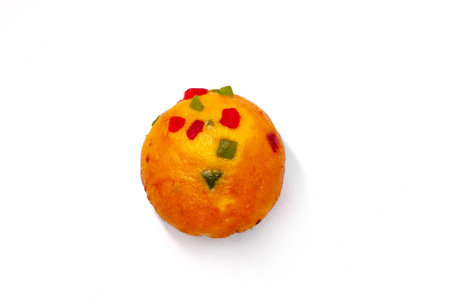 Fruit cake isolated on white background. Top view, flat lay.の写真素材