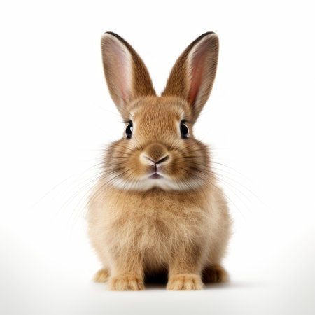 Cute brown rabbit isolated on white background. Easter bunny. Animal portrait.の素材
