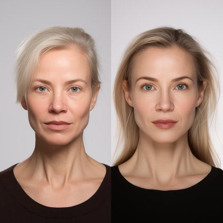 Woman before and after plastic surgery. Before and after plastic surgery.の素材