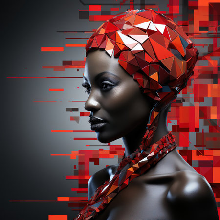 3d rendering of a beautiful african american woman with low poly headdressの素材
