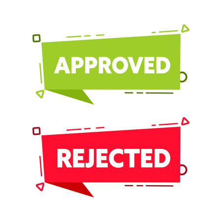Approved and rejected label sticker. Green check mark yes and red cross no icon. Vector stock illustrationのイラスト素材