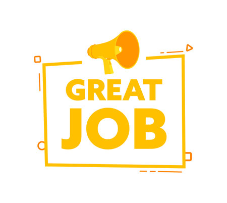 Megaphone with Great job speech bubble banner. Promotion and advertising label. Vector stock illustrationのイラスト素材