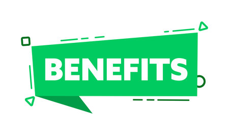 Speech bubble with the word Benefits. Benefits green label. Vector stock illustrationのイラスト素材