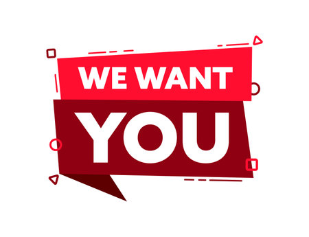 Speech bubble with the word We want you red label. Vector stock illustrationのイラスト素材
