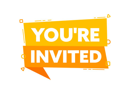 Speech bubble with the word You are invited yellow label. Vector stock illustrationのイラスト素材
