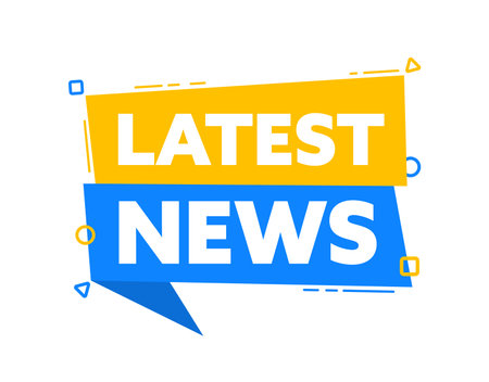 Speech bubble with the word Latest News yellow and blue label. Vector stock illustrationのイラスト素材