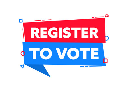 Speech bubble with the word Register to vote red and blue label. Vector stock illustrationのイラスト素材