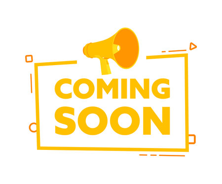 Megaphone with Coming Soon speech bubble banner. Promotion and advertising label. Vector stock illustrationのイラスト素材