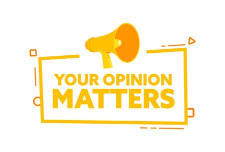Megaphone with Your Opinion Matters speech bubble banner. Promotion and advertising label. Vector stock illustrationのイラスト素材