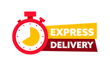Express delivery label sign for banner promotion. Stop watch icon for service. Timer and express delivery inscription. Vector stock illustrationのイラスト素材