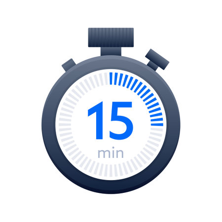 15 min timer and Stopwatch icons. Countdown symbol. Kitchen timer icon. Vector illustrationのイラスト素材