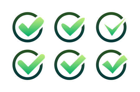 Set Green Check Mark icon. Yes sign, Approved icon. Success Accept, agree on application. Vector stock illustrationのイラスト素材