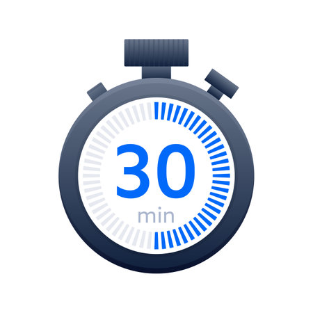 30 min timer and Stopwatch icons. Countdown symbol. Kitchen timer icon. Vector illustrationのイラスト素材
