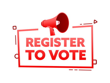 Megaphone with Register to vote speech bubble banner. Promotion and advertising label. Vector stock illustrationのイラスト素材