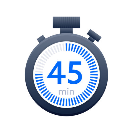 45 min timer and Stopwatch icons. Countdown symbol. Kitchen timer icon. Vector illustrationのイラスト素材