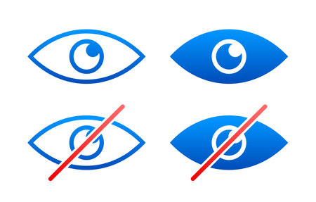 See and unsee eyes icon set. Hide and unhide symbol. Sensitive content. Vector stock illustrationのイラスト素材