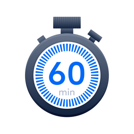 60 min timer and Stopwatch icons. Countdown symbol. Kitchen timer icon. Vector illustrationのイラスト素材