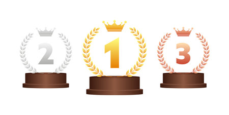 Winner medal. Award sign. Achievement badge. Golden stamp. Best choice badge. Vector stock illustrationのイラスト素材